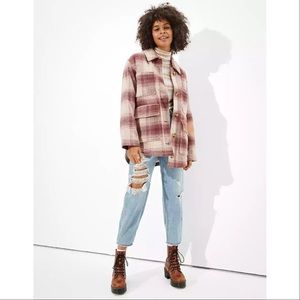 Ae Oversized Plaid Buttonup Jacket 